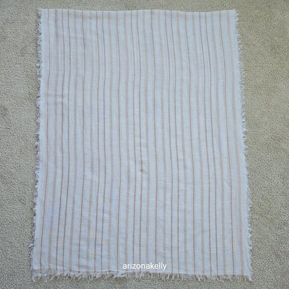 J. Crew Linen Cotton Sarong Scarf White Tan Stripes - Picture 10 of 11